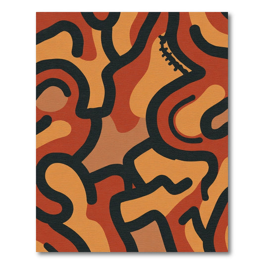 Earthy Terracotta Black Line Abstract Rug