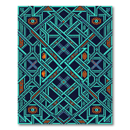 Teal Orange Geometric Interlocking Eye Rug