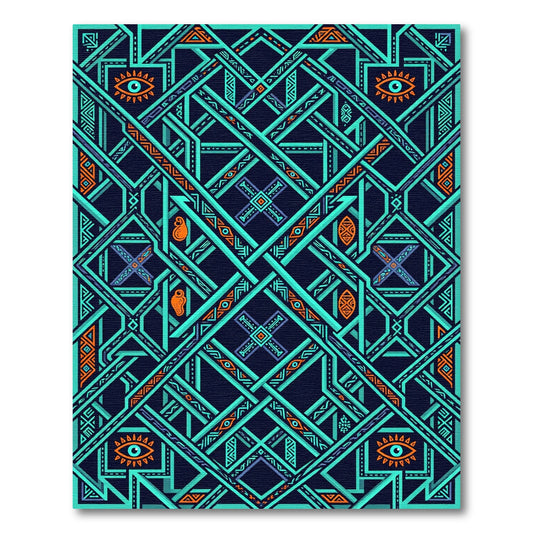 Teal Orange Geometric Interlocking Eye Rug