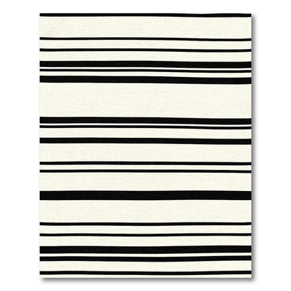 Bold Black Stripe Natural Linen Texture Rug