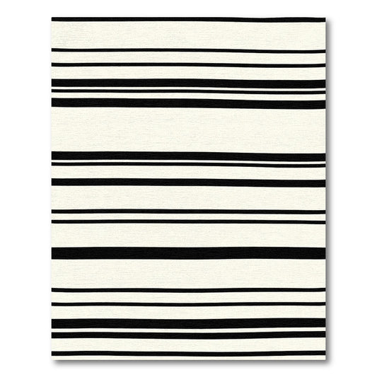 Bold Black Stripe Natural Linen Texture Rug