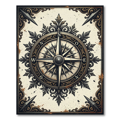 Vintage Gold Compass Nautical Art Rug