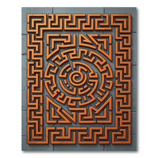 Geometric Burnt Orange Labyrinth Spiral Rug