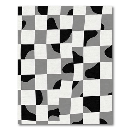 Distorted Black White Checkerboard Flow Rug