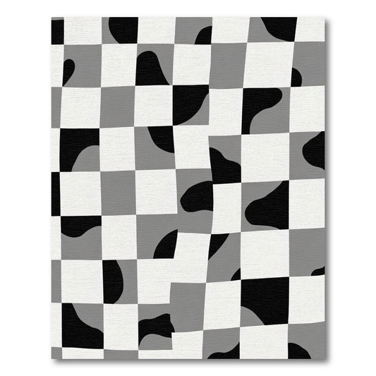 Distorted Black White Checkerboard Flow Rug