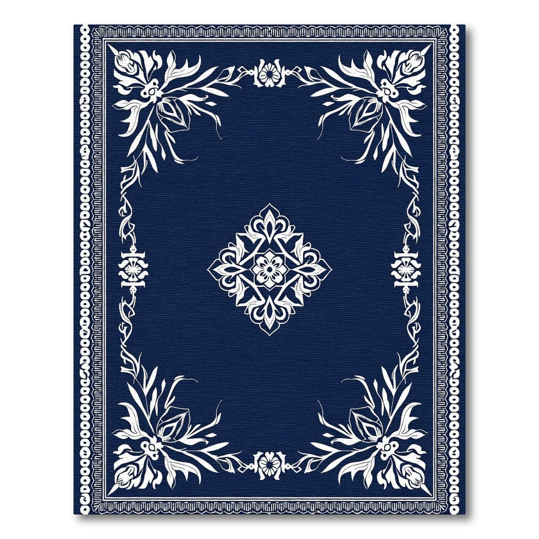 Classic Blue White Floral Medallion Border Rug