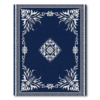 Classic Blue White Floral Medallion Border Rug