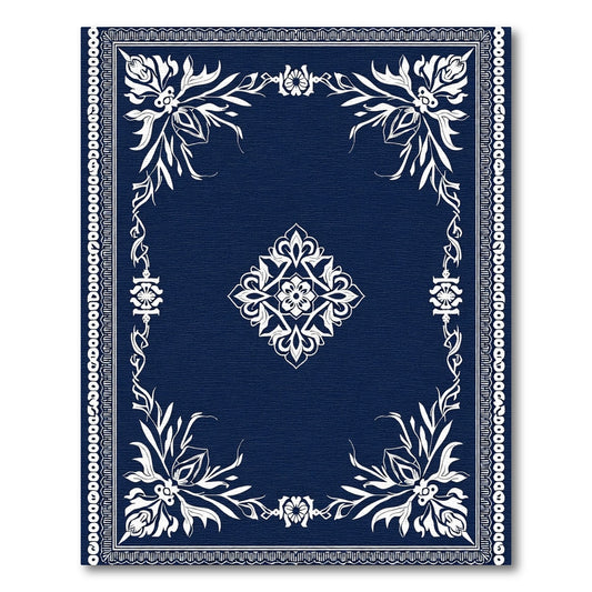 Classic Blue White Floral Medallion Border Rug