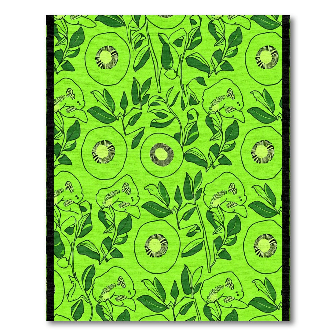 Vibrant Green Kiwi Botanical Collage Rug