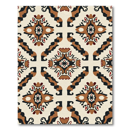 Terracotta Red Black Medallion Lattice Rug