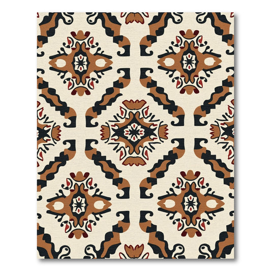 Terracotta Red Black Medallion Lattice Rug