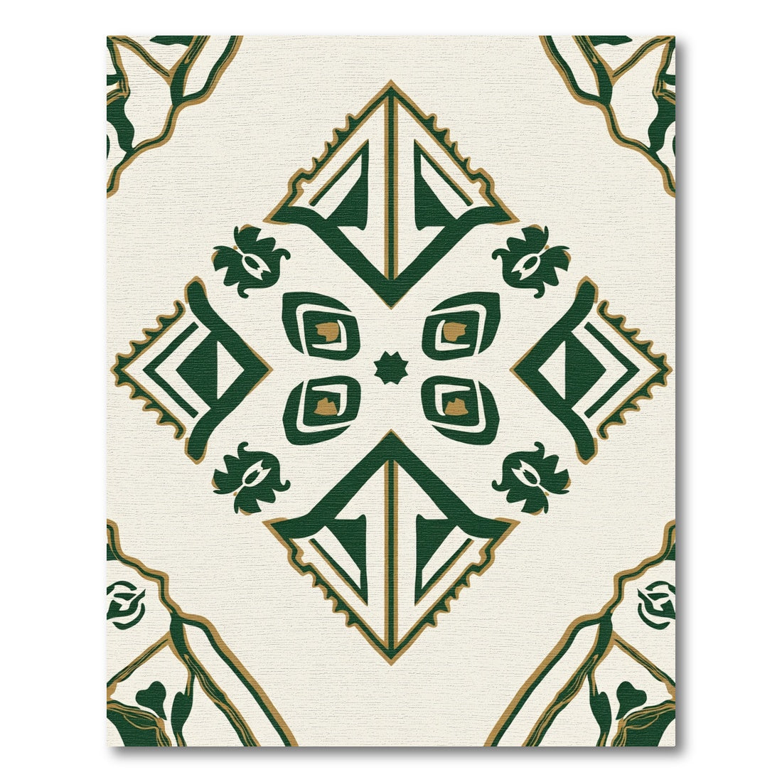 Emerald Gold Geometric Floral Mandala Rug