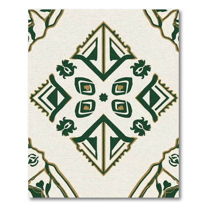 Emerald Gold Geometric Floral Mandala Rug