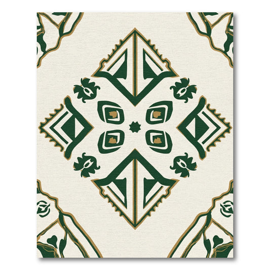 Emerald Gold Geometric Floral Mandala Rug