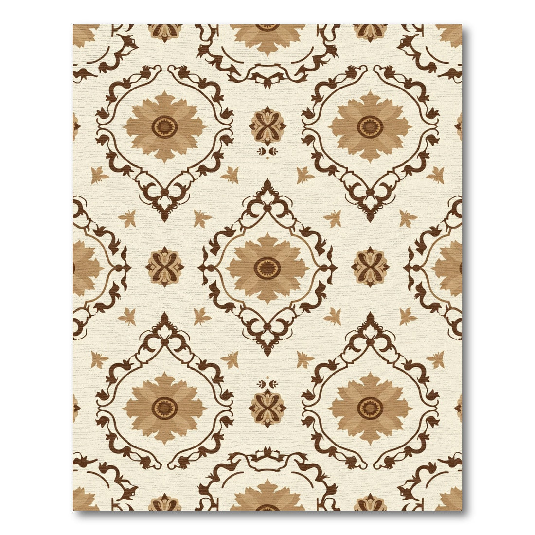 Brown Floral Medallion Damask Rug