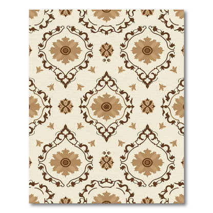 Brown Floral Medallion Damask Rug