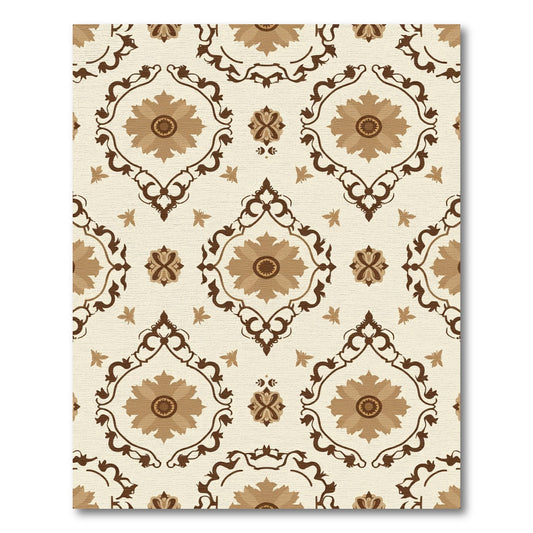 Brown Floral Medallion Damask Rug