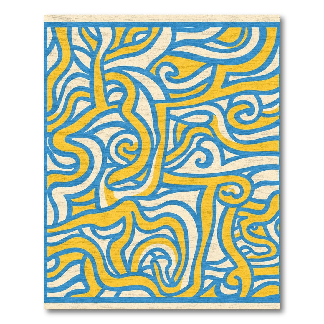 Bold Blue Yellow Abstract Swirl Rug