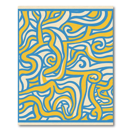 Bold Blue Yellow Abstract Swirl Rug