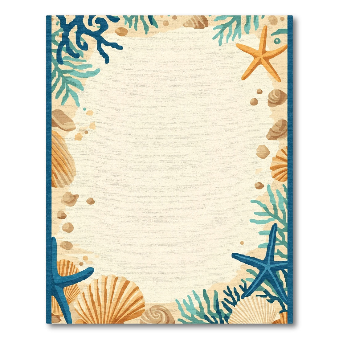 Coastal Sand Seashell Starfish Coral Border Rug