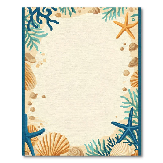 Coastal Sand Seashell Starfish Coral Border Rug