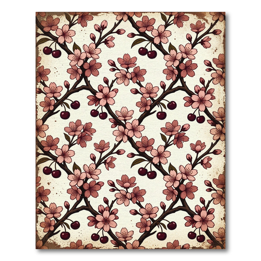Vintage Cherry Blossom Lattice Branch Art Rug