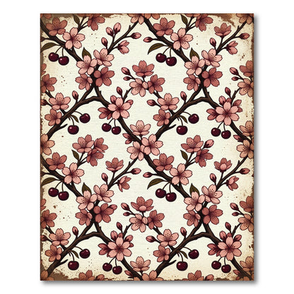 Vintage Cherry Blossom Lattice Branch Art Rug