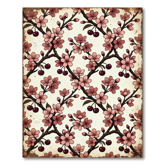 Vintage Cherry Blossom Lattice Branch Art Rug