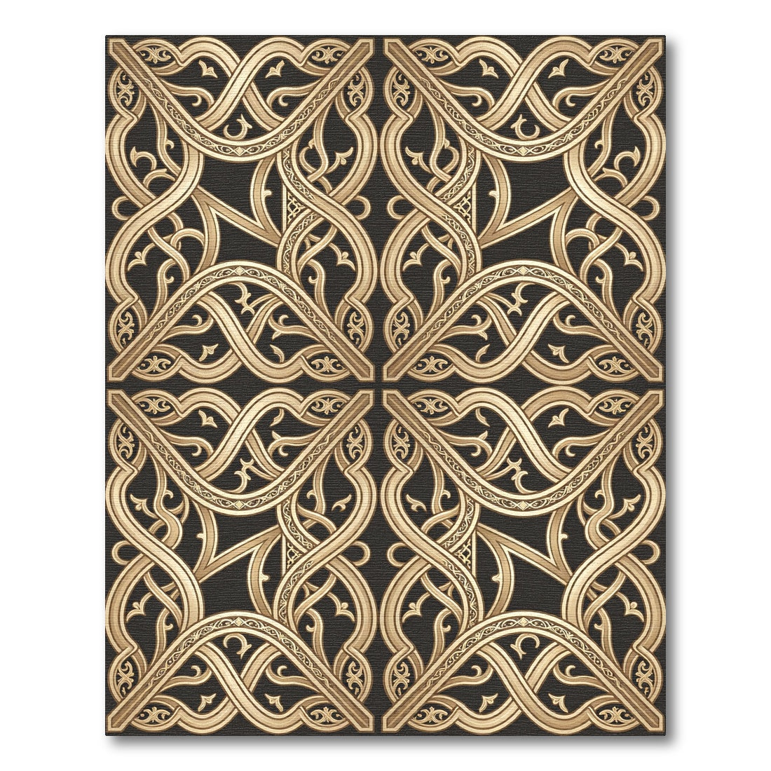 Gold Interlocking Scrollwork Square Rug