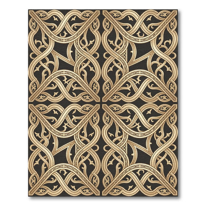 Gold Interlocking Scrollwork Square Rug