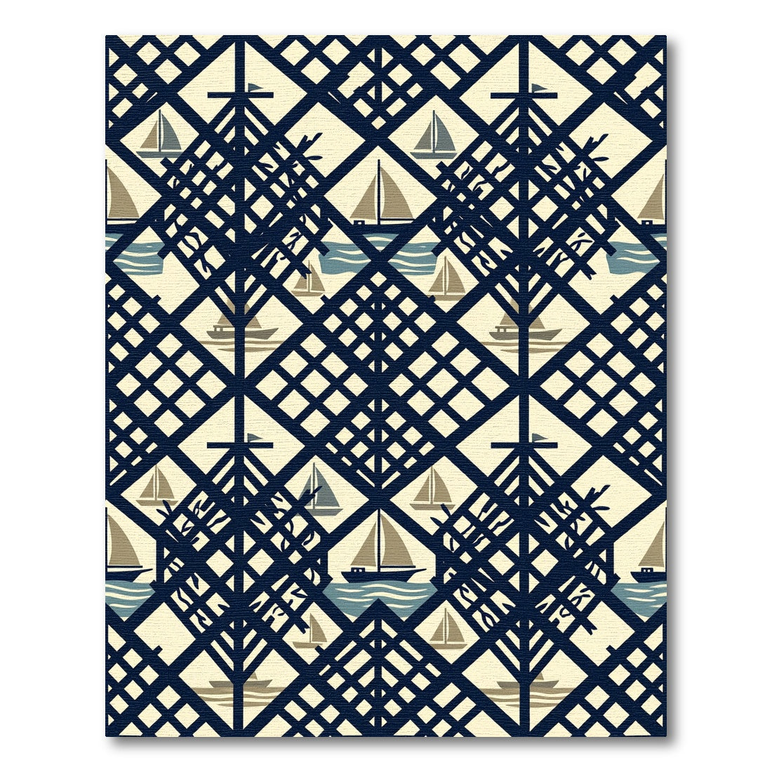 Navy Sailboats Beach Lattice Rug