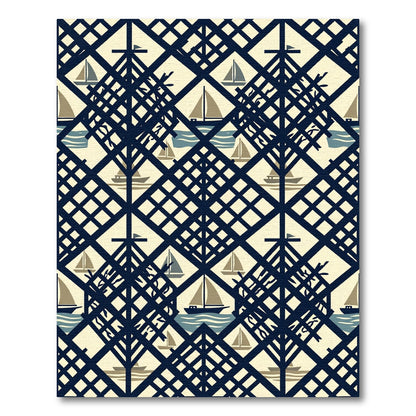 Navy Sailboats Beach Lattice Rug