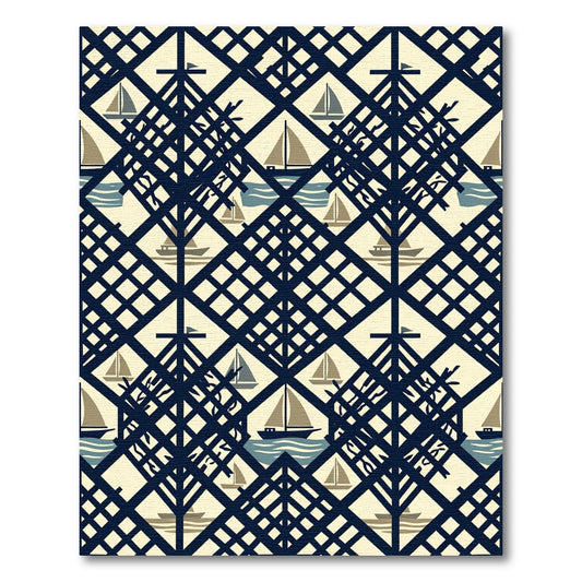 Navy Sailboats Beach Lattice Rug