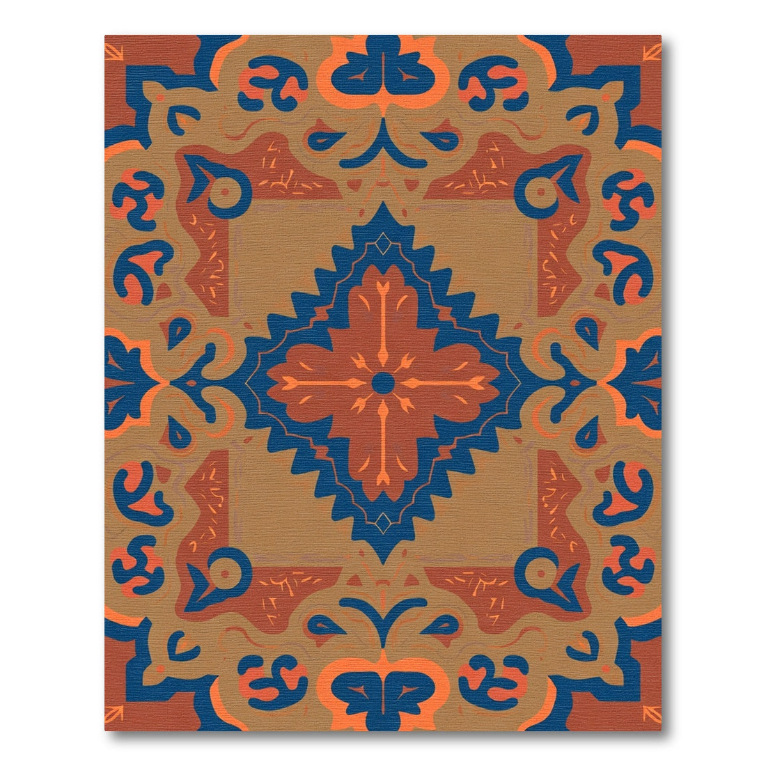 Terracotta Blue Medallion Symmetry Rug