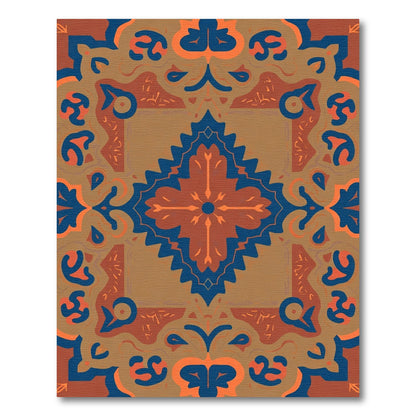 Terracotta Blue Medallion Symmetry Rug