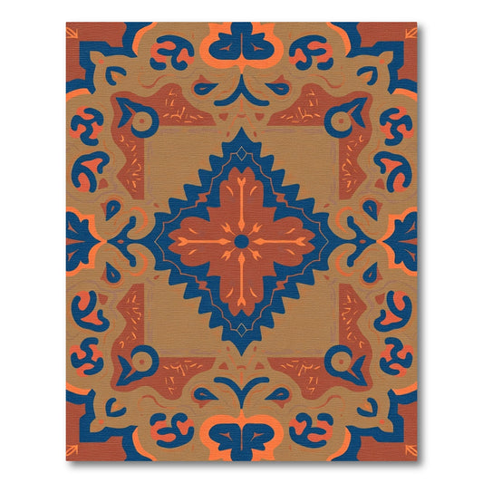 Terracotta Blue Medallion Symmetry Rug
