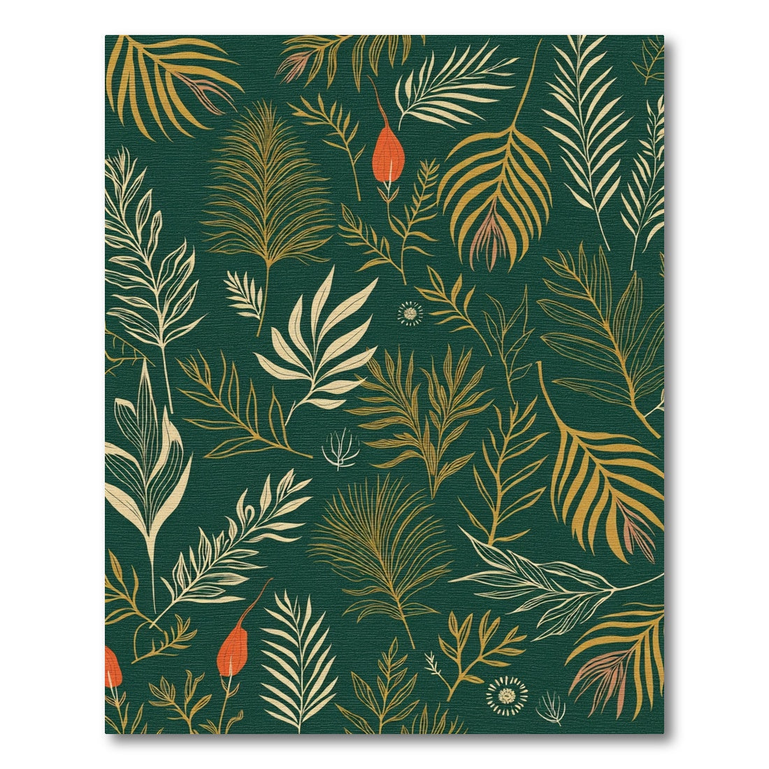 Golden Tropical Foliage on Teal Rug