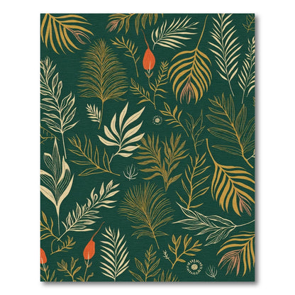 Golden Tropical Foliage on Teal Rug