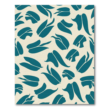Teal Leaf Abstract Botanical Composition Rug