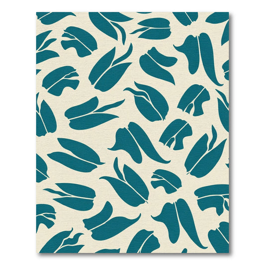Teal Leaf Abstract Botanical Composition Rug