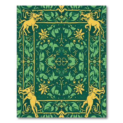 Golden Mythical Beasts Green Floral Rug