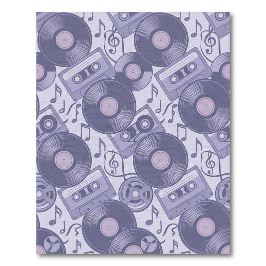 Retro Purple Vinyl Records Cassettes Rug