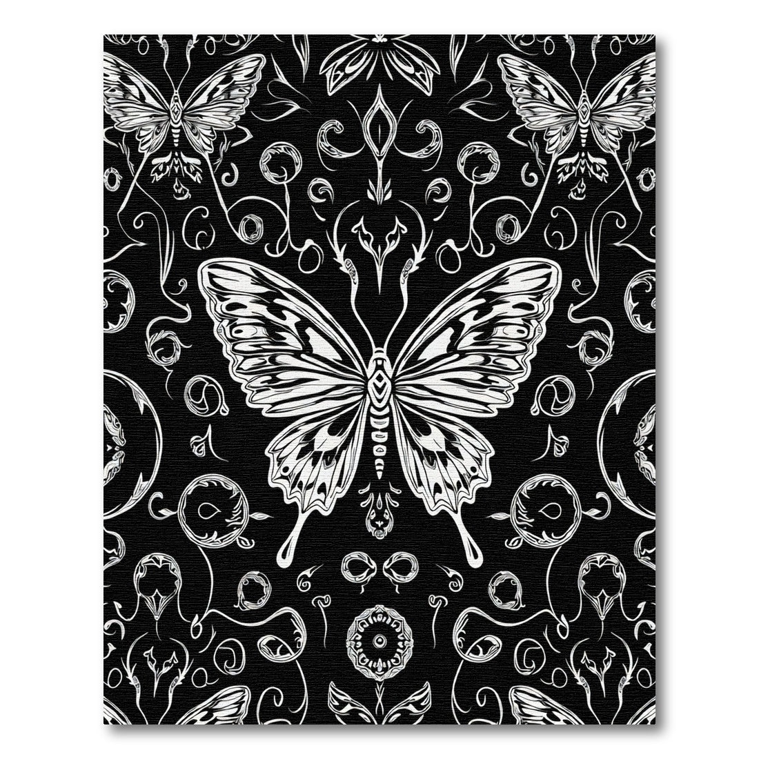 Monochromatic Butterfly Floral Garden Rug