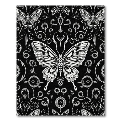 Monochromatic Butterfly Floral Garden Rug