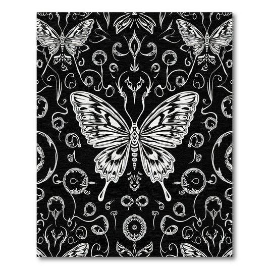 Monochromatic Butterfly Floral Garden Rug
