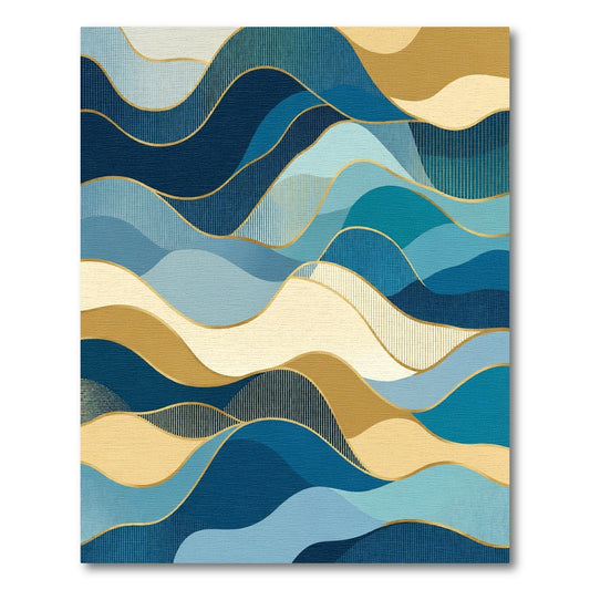 Deep Blue Golden Wave Abstraction Rug