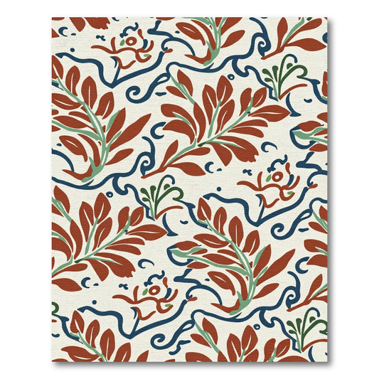 Terracotta Red Branch Swirl Composition Rug