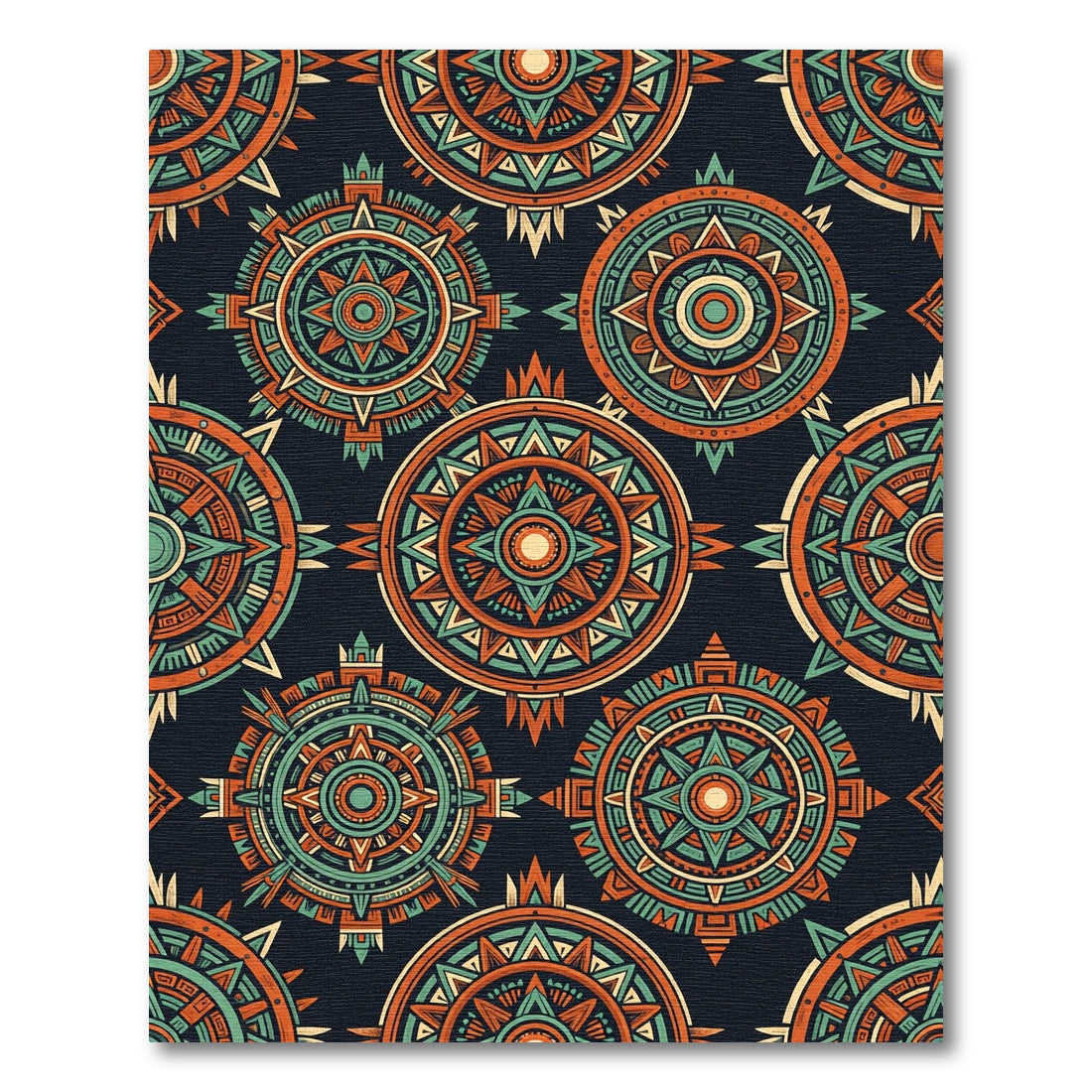 Bold Orange Teal Sunburst Medallion Rug