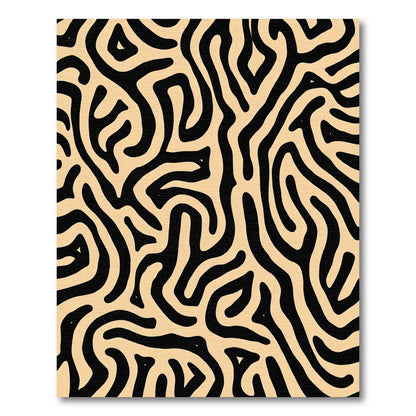Modern Black Tan Maze Lines Rug