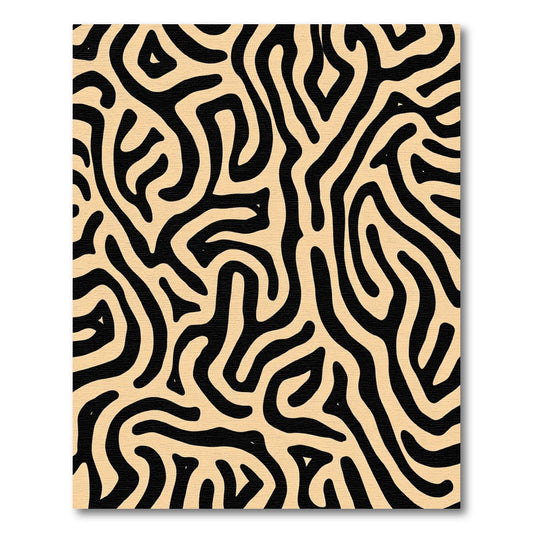 Modern Black Tan Maze Lines Rug